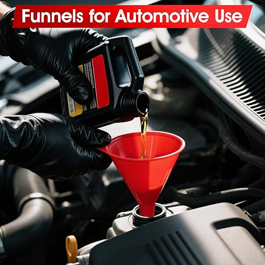 DEDC Oil Funnels Plastic Set for Car Automotive Kitchen Mini Small Large Red (7 PCS Oil Funnels)