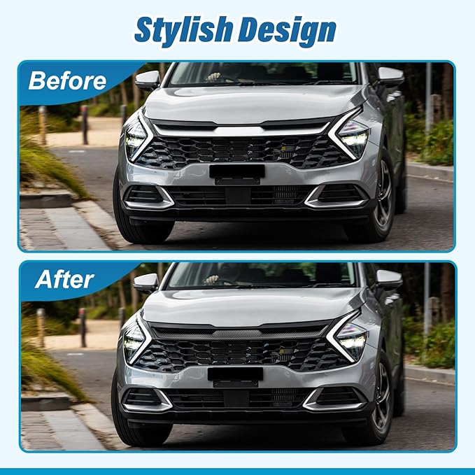 Hood Grille Molding Trim Cover Compatible with Kia Sportage 2023 2024 2025 Front Upper Grill Decorative Stripe Carbon Fiber Pattern ABS