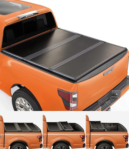 TIPTOP Tri-Fold Hard Tonneau Cover Truck Bed FRP On Top for 2017-2025 Titan 5.5ft Bed (67") w/o Titan Box | TPM3 |for Models with or Without The Deck Rail System|