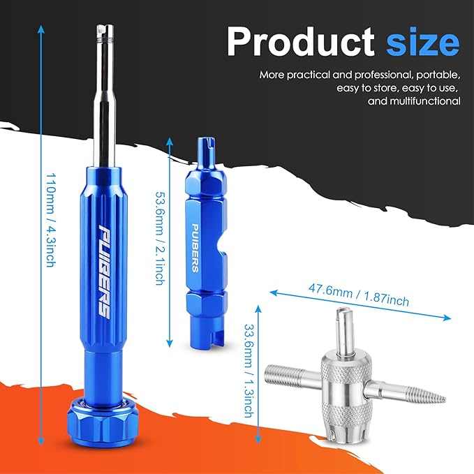 Tire Valve Stem Removal Tool Kit 3-Piece Set, Presta and Schrader Valve Core Removal Tools Set with 4 in 1 Valve Stem Puller Repair Tools