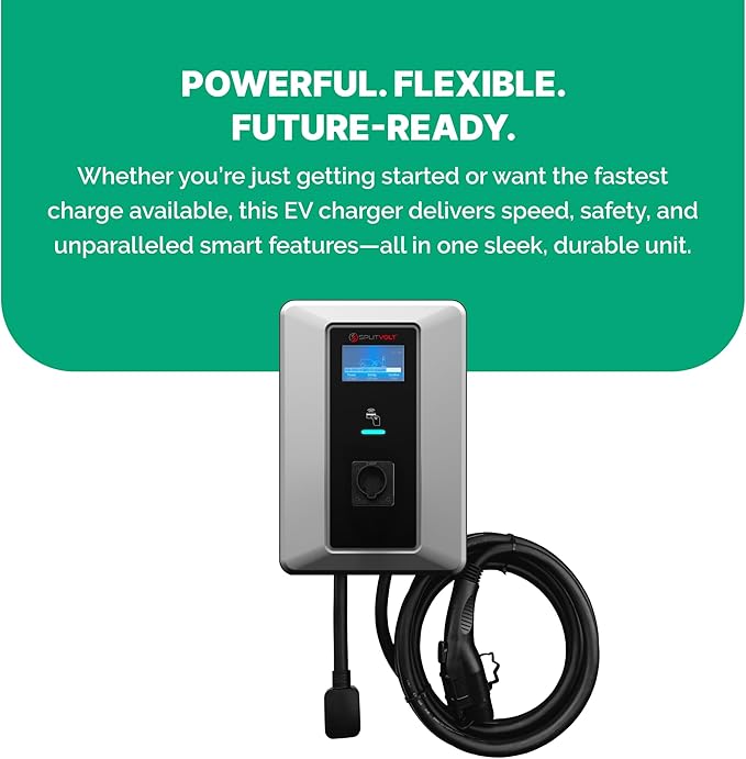 Splitvolt Level 2 Smart EV Charging Station - Connected, Adjustable 12kW, Display, Scheduling, RFID, NEMA 14-50, J1772, OCPP Compatible, Outdoor Rated, 23ft