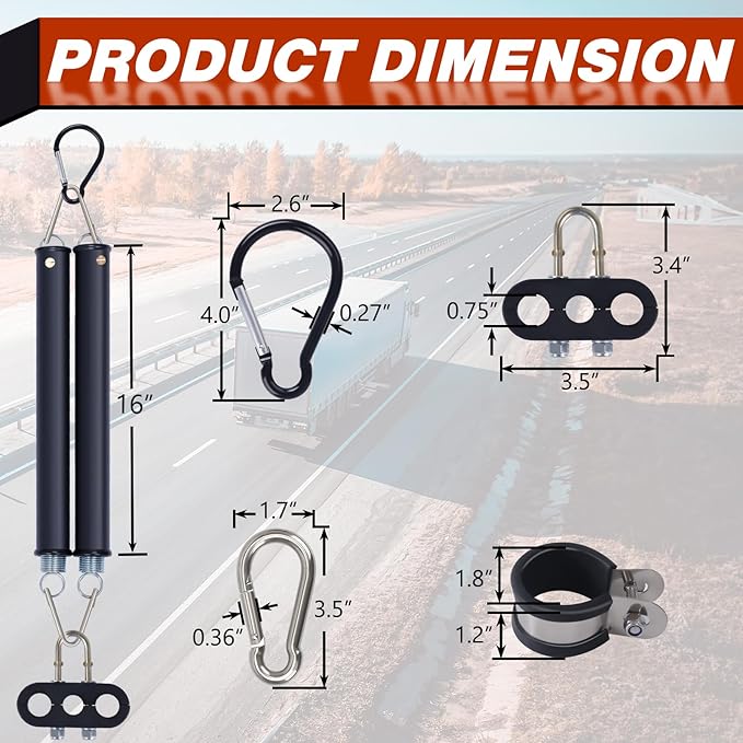 Cheemuii 16" Double Tender Spring Kit with 3in1 Hose Holder and 3-Hole Clamp Holder Heavy Duty Tender Spring for Semi Truck Air Lines Kit 2 Style Air Lines Holders for Semi Truck Trailer Tractor
