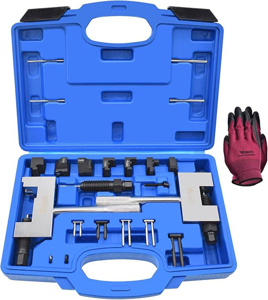 Engine Timing Chain Removal Installer Tool Kit, Camshaft Riveting Tool Kit, Compatible with Mercedes Benz M271 M272 M273 M274 M276 Chrysler Jeep, with Carrying Case & Gloves