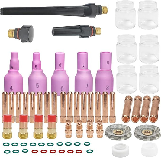 American Standard 71 Pcs TIG Welding Accessories Kit, TIG Welding Torch Stubby Gas Lens #12 Pyrex Glass Cup Kit For WP-17/18/26