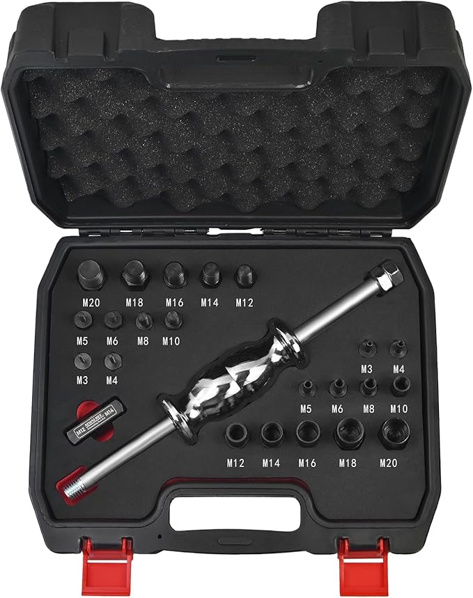 24-Piece Slide Hammer Set, Dowel Pin Puller - Remove Bushings, Bearings, Dowel Pins, Seals, and Frozen Parts with Attachments