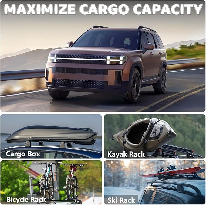 Roof Rack Cross Bars Compatible with Hyundai Santa Fe 2024-2026, Adjustable Aluminum Heavy Duty 300 LBS Anti-Theft Lock Cargo Carrier Rooftop Crossbar Accessories for Bike, Basket, Snowboard, Luggage