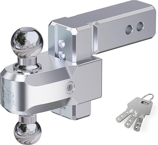 RENO Adjustable Trailer Hitch, Fits 2.5 inch Receiver Hitch 4" Rise/Drop Tow Hitch, Heavy Duty 2" & 2-5/16" Ball Hitches with 18,500 LBS GTW (1 Pack, Aluminum)