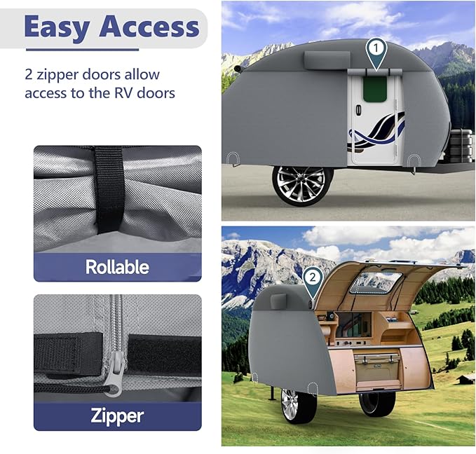 VINPATIO Teardrop Camper Cover - Fits 10'-12' Trailers, 7 Layers Top Heavy Duty with Windproof Strap, RV Cover