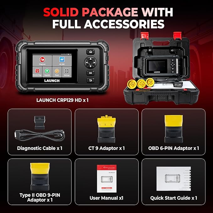 Launch CRP129 HD Heavy Duty Truck Scanner, 2025 Full System Diesel Scanner with Speed Limit Adjust Reset, D.P.F Regen, Oil Reset for Commercial Vehicles, Cummins, Detroit, International Paccar