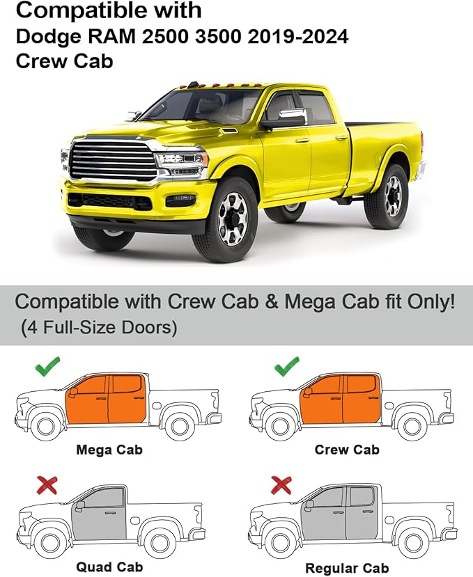 in-Channel Window Rain Guards Fit for Dodge RAM 2500 3500 2019-2026 Crew Cab Extra Durable Truck Window Deflectors Big Horn Vent Visors Vent Shades Window Visor Exterior Car Accessories