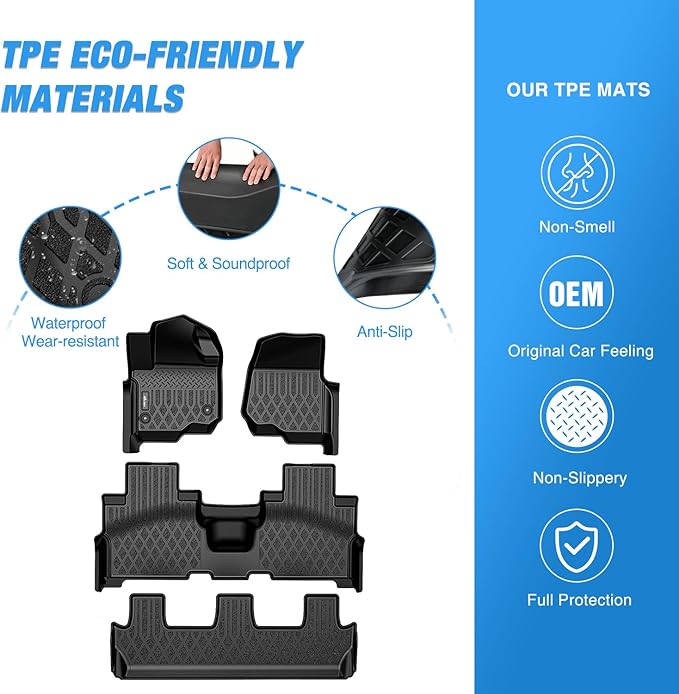 Nilight TPE Floor Mats for Ford Expedition & Max Bench Seat 2018 2019 2020 2021 2022 2023 2024 2025 All Weather Custom Fit Heavy Duty Floor Liners