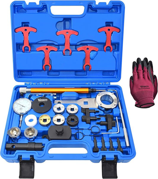 Camshaft Crankshaft Engine Timing Tool Kit, 31PCS Set Compatible with Audi VW VAG 2006-2018 EA888 1.8T 2.0T, with Carry Case & Gloves