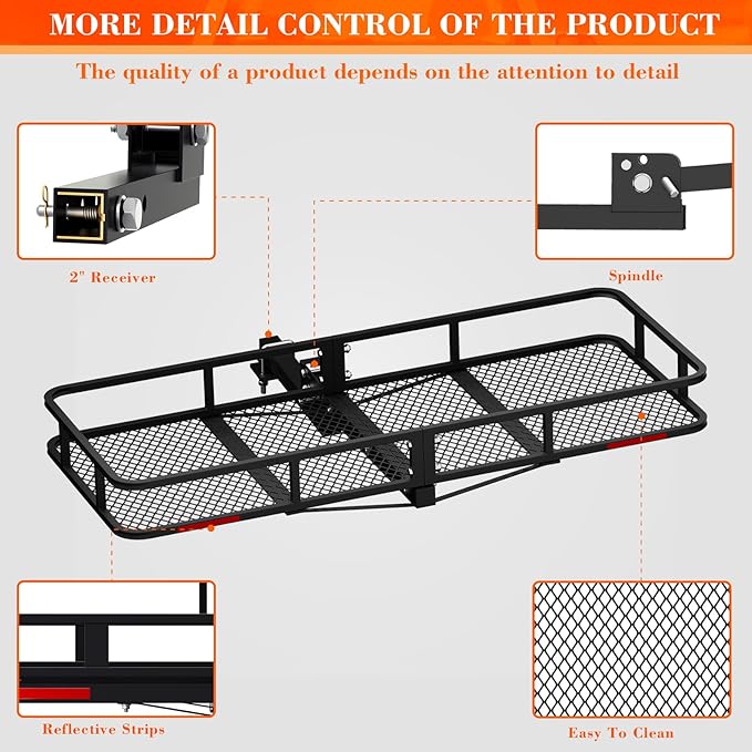 Hitch Cargo Carrier Basket Combo 60" x 24" x 6" 500 LBS Capacity Vehicle Baskets Fits 2" Receiver with 18.2 Cubic feet Cargo Bag, Hitch Stabilizer, Cargo Net and Ratchet Straps