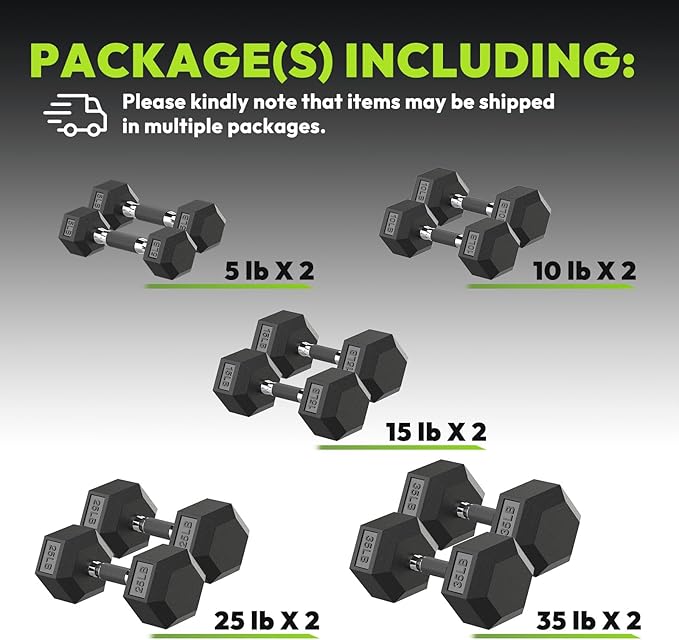 Hex Dumbbell Set, 45-400 lb Set Rubber Encased Exercise & Fitness Dumbbells, Weights Dumbbells Set, Hand Weight for Strength Training