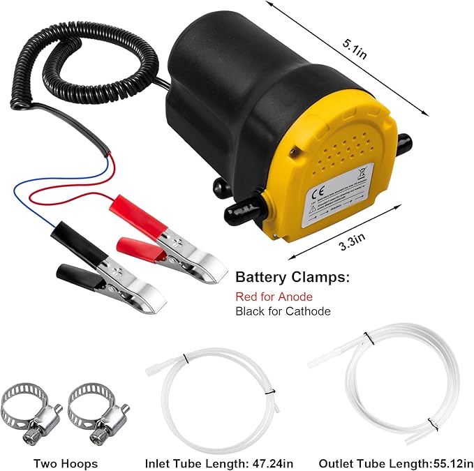 12V 60W Oil Extractor Pump, Upgraded Oil Change Pump, Diesel Fluid Transfer Pump Extractor Scavenge Suction for Car, Small Truck, Tractor