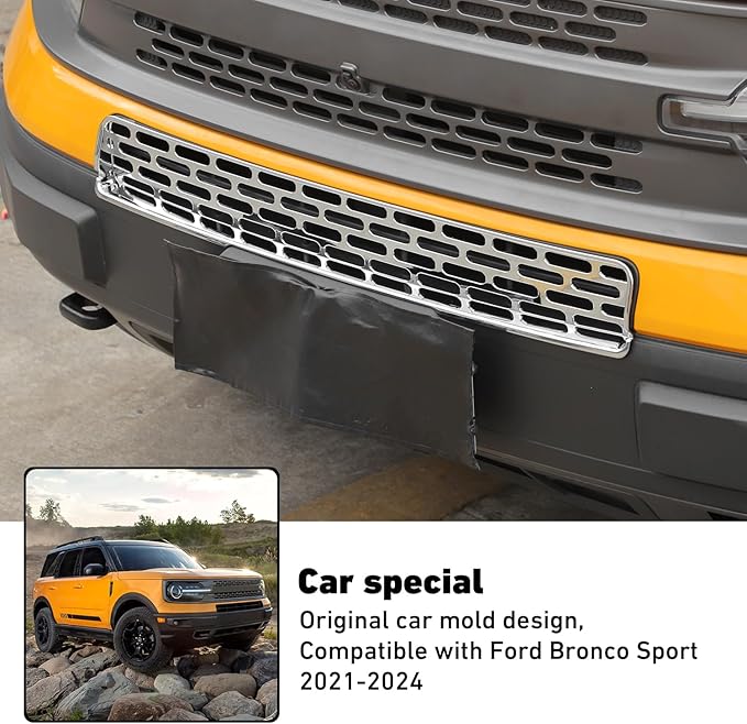 Linskip Mesh Grille Insert Compatible with Ford Bronco Sport 2021 2022 2023 2024, Front Grille Guard Cover for Bronco Sport Exterior Accessories(Chrome)