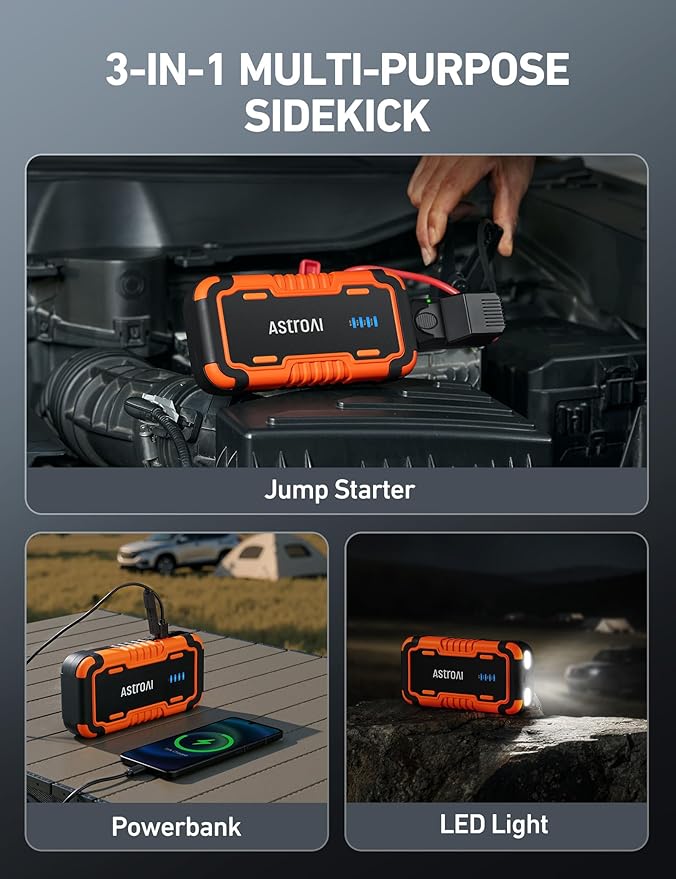 AstroAI P10 Car Battery Jump Starter, 5000A Portable Jump Starter Battery Pack for Up to 10L Gas & 8L Diesel Engines, 12V Lithium Jump Box, Auto Booster Pack with 3-Mode LED Lights & Jumper Cable