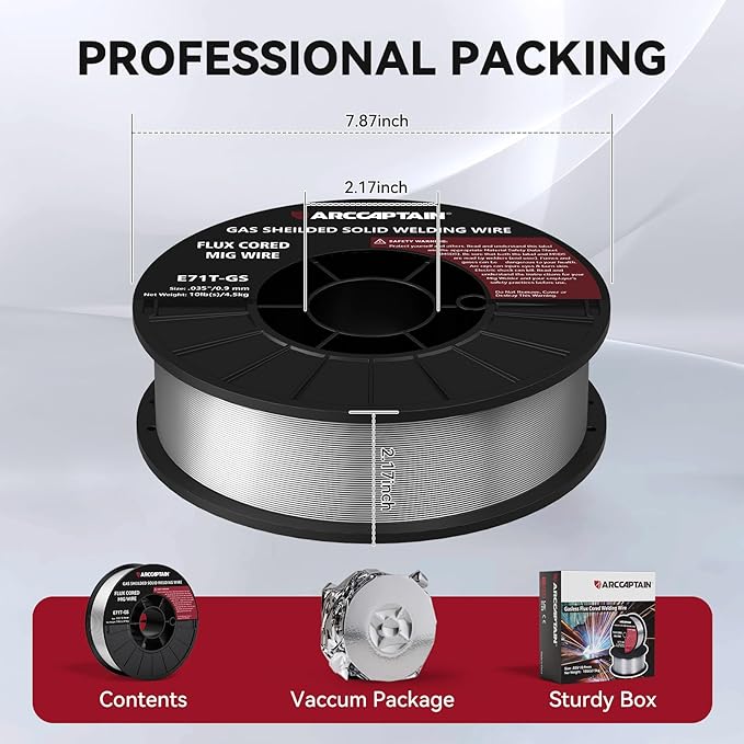 ARCCAPTAIN Flux Core Welding Wire .035, E71T-GS 035" Flux Core Welding Wire Gasless Low Splatter 10Lbs Mig Welding Wire Mild Carbon Steel Compatible With Lincoln Miller Forney Harbor Welder 4.5KG