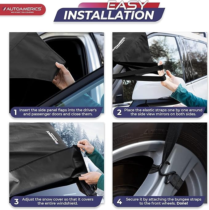 AUTOAMERICS Windshield Snow Cover - Windshield Cover for Ice and Snow - Waterproof Shield Window Protector for Car Truck SUV