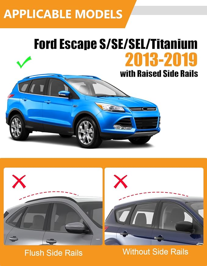 KINGGERI 300lbs Roof Rack Cross Bars Compatible with Ford Escape 2013-2019 with Raised Side Rails, Lockable Heavy Duty Aluminum Roof Rails Crossbars Luggage Kayak Canoe Snowboard Car SUV Accessories