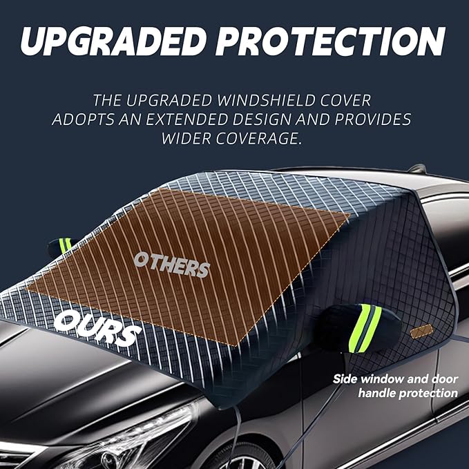 Windshield Cover for Ice and Snow, Extra Large Car Snow Cover Protect Front Windshield & Rearview Mirror, Magnetic Anti-Snow Cover Universal Fit for Most Vehicle Medium (Front Cover)