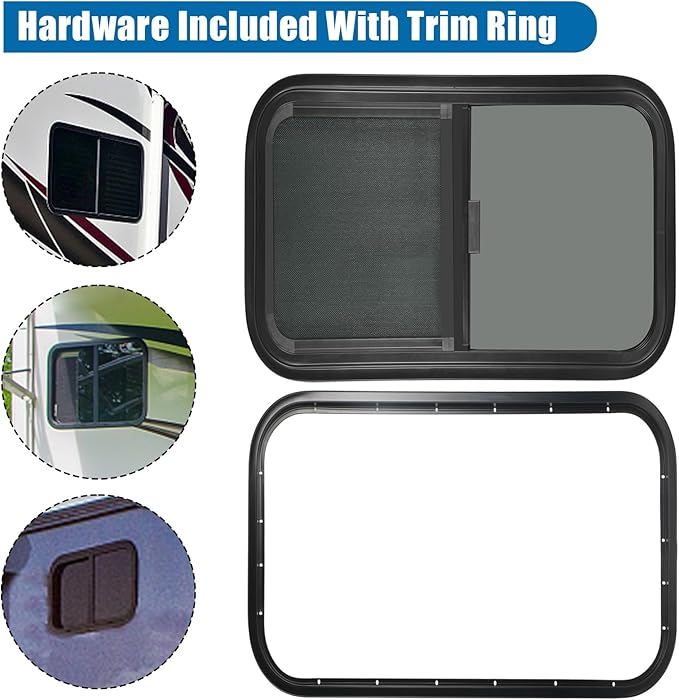 2 Pack Horizontal RV Window, 30" W x 24" H Tinted Sliding RV Window with Net Screen and Trim Ring, Suitable for 15/16" or 1-3/8" and Slightly Thicker Up to 1/16" Walls, DOT Approved