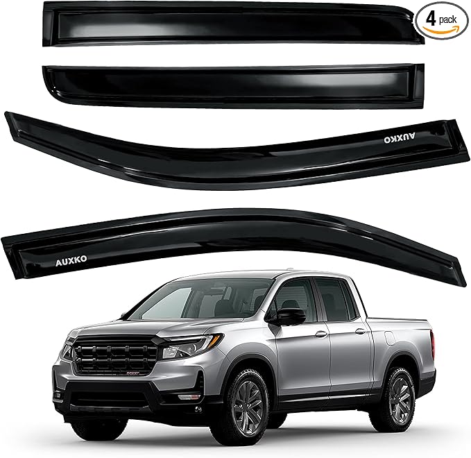 AUXKO Rain Guards for Truck Honda Ridgeline 2017-2026, Window Vent Visors Accessories - Tape-On Rain Guard Window Visor for Honda Ridgeline, Easy Install Car Side Window Wind Deflectors & Visors Black