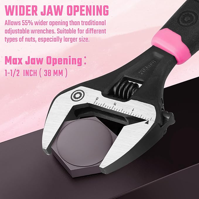 DURATECH 8-Inch Adjustable Wrench, Wide Jaw Opening Plumbing Wrench, CR-V Steel, SAE and Metric Scale Marked, Ergonomic Grip