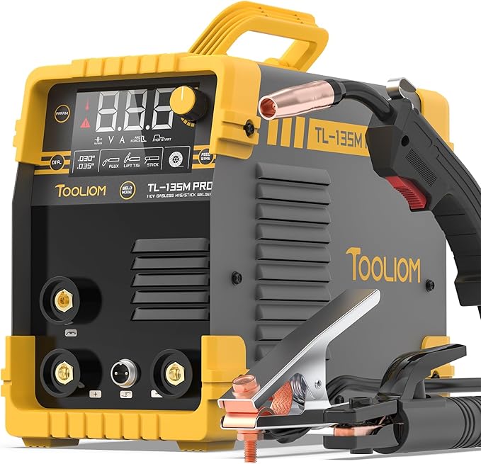TOOLIOM 135A Gasless Flux Core MIG Welder 110V MIG Welder Flux MIG/Lift TIG/Stick 3 in 1 Welding Machine IGBT DC Inverter with LCD Display