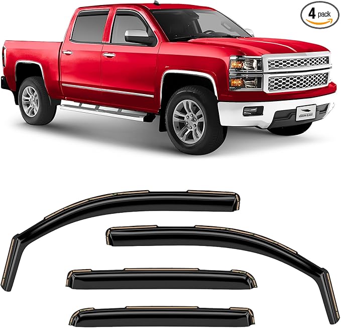 Voron Glass in-Channel Extra Durable Rain Guards for Trucks Chevrolet (Chevy) Silverado/GMC Sierra 2014-2018 Crew Cab, Window Deflectors, Vent Window Visors, 4 Pieces - 220009