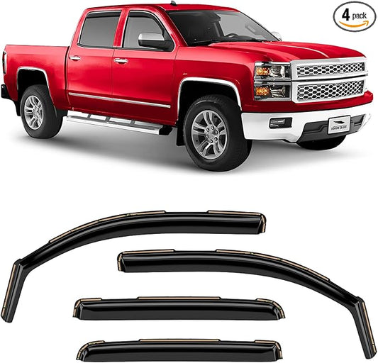 Voron Glass in-Channel Extra Durable Rain Guards for Trucks Chevrolet (Chevy) Silverado/GMC Sierra 2014-2018 Crew Cab, Window Deflectors, Vent Window Visors, 4 Pieces - 220009