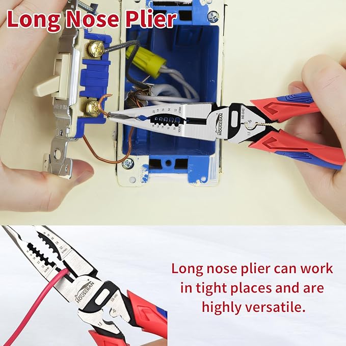 5-Piece Pliers Set with Case Including 8-In and 10-In Slip Joint Plier, 8.4” Needle Nose Plieres, 8.4” Linesman, 8.6” Diagonal Wire Cuters for DIY & Home Use