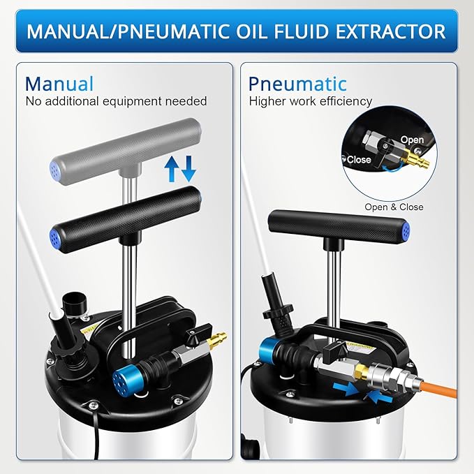 YSTOOL 6.5L Pneumatic and Manual Fluid Extractor Pump Set with Oil Vacuum Change Evacuator, Extension Tubes and Brake Bleeding Hose for Automotive Agricultural Machinery