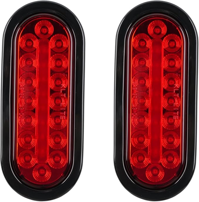 2Pcs 6" Oval LED Red Tail Trailer Light 24LEDs, IP65 Waterproof, Stop Brake Turn Signal Reverse marker, Surface Mount, For Bus Lorry Camper Boat Bus Truck RV Pickup Golf Cart Motorcycle