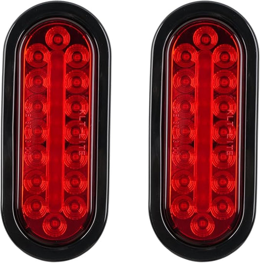 2Pcs 6" Oval LED Red Tail Trailer Light 24LEDs, IP65 Waterproof, Stop Brake Turn Signal Reverse marker, Surface Mount, For Bus Lorry Camper Boat Bus Truck RV Pickup Golf Cart Motorcycle