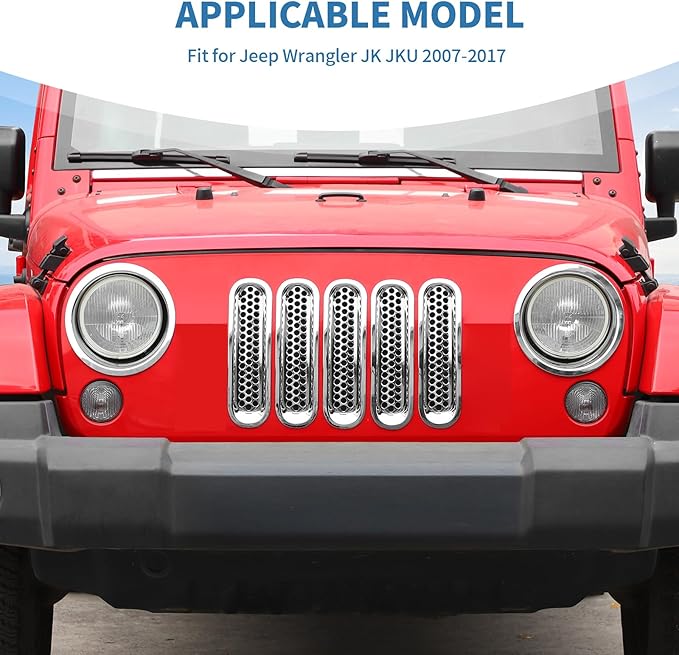 for Jeep JK Front Grille Inserts & Headlight Cover Trim Ring for Jeep Wrangler JK JKU 2007-2017 Chrome Exterior Accessories 9pcs