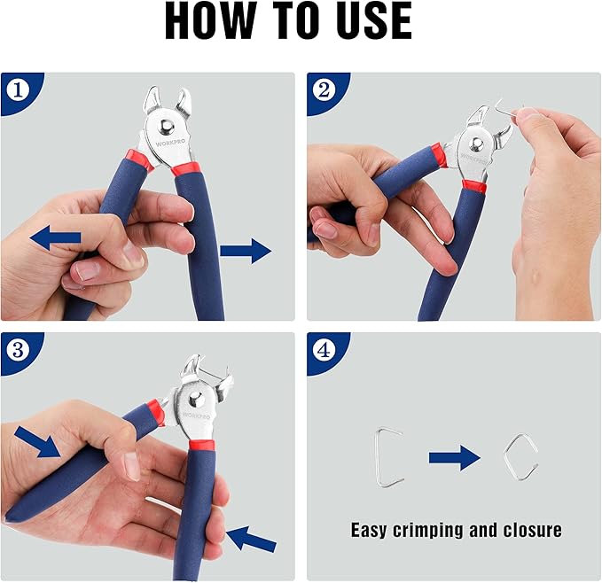 WORKPRO Hog Ring Pliers with 500 Pcs 3/4" Hog Rings, Galvanized Steel Hog Rings Perfect for Furniture Upholstery, Auto Upholstery, Plastic Meat & Sausage Casings