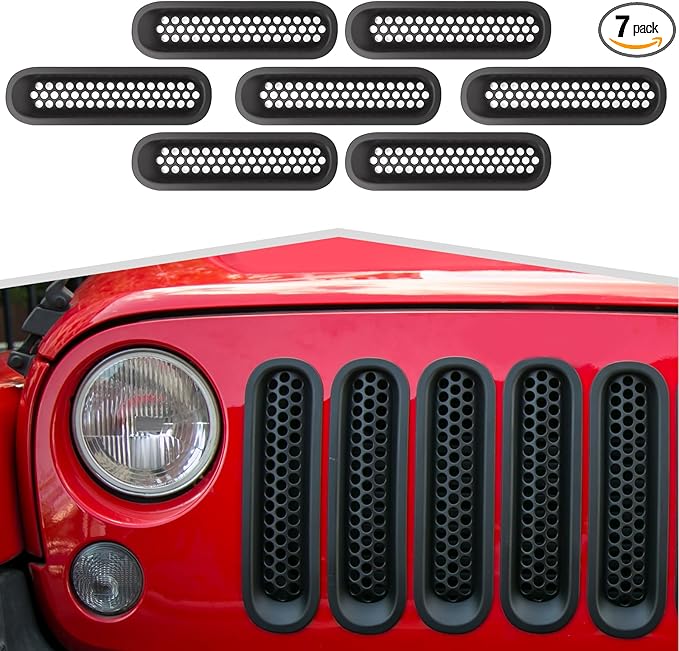 Front Grille Mesh Inserts fit for Jeep Wrangler JK & JKU 2007-2017 Black Grill Mesh Front Grille Guard Clip-on Trim Covers Exterior Accessories