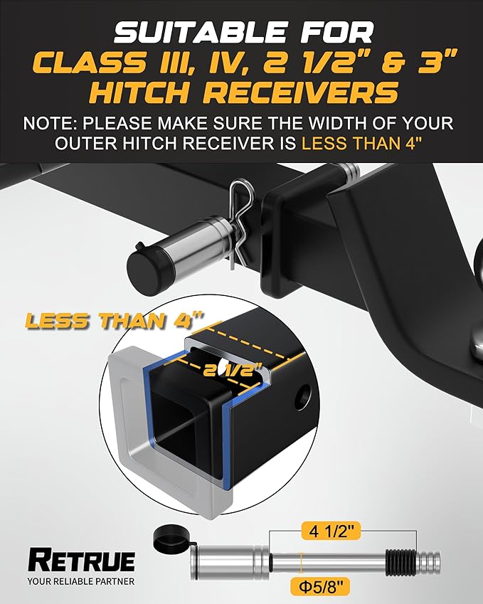 RETRUE Heavy-Duty Trailer Hitch Lock with Safety Clip for Extra Security, Stainless Steel 5/8" Dia 4" Long Locking Hitch Pin with Weather-Resistant Cap & O-Rings, Fits 2.5" to 3" Trailer Receivers