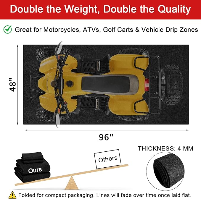 Golener Oil Spill Mat - Garage Floor Mat, Absorbent Oil Pad, Premium Maintenance Mat, Waterproof, Contain Liquid, Protect Garage Surface from Spill & Stain, Reusable, Washable, Durable, Black, 48”x96”