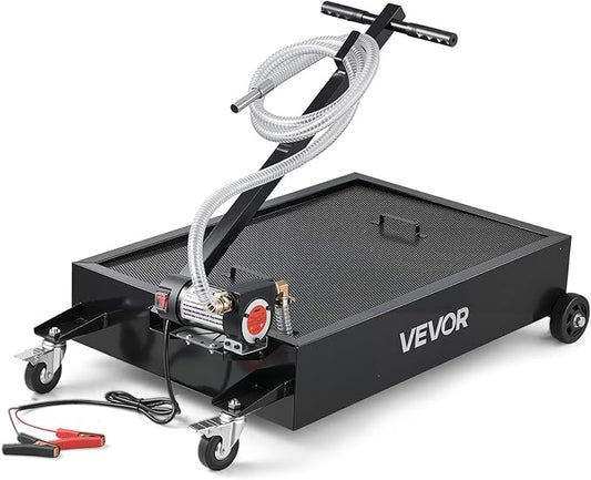 VEVOR Low Profile Oil Drain Pan, 15 Gallon Capacity, Rolling Oil Drain Pan with Electric Pump & 7.2 ft Hose, Leak-Proof & Corrosion-Resistant, Fit for Cars, SUVs, Trucks, Motorcycles, ATVs, Metal
