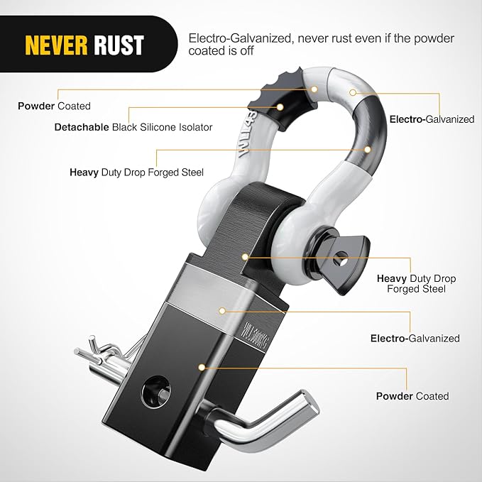Nilight Shackle Hitch Receiver 2Inch 45000 LBs Breaking Strength 3/4" D Ring Trailer Fasten Pin Heavy Duty Solid Recovery Towing Kit for Trucks Jeeps Off-Road