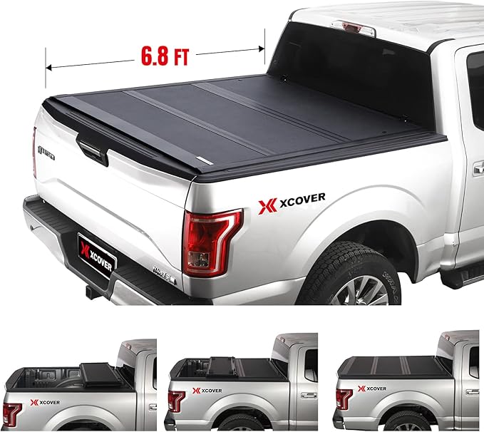 XCOVER Hard Folding Tonneau Cover, Compatible with 2020 2021 2022 2023 2024 2025 Chevy/GMC 2500/3500 6' 8" Box w/o Bedside Storage Box