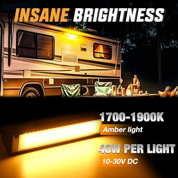 Nilight RV Exterior Lights 13 Inch Porch Light 1PC Amber Beam 12V 24V LED Scene Cargo Lighting Black Aluminum Housing for RVs Trailers Travel Campers 5th Wheels Motorhome SUV Truck