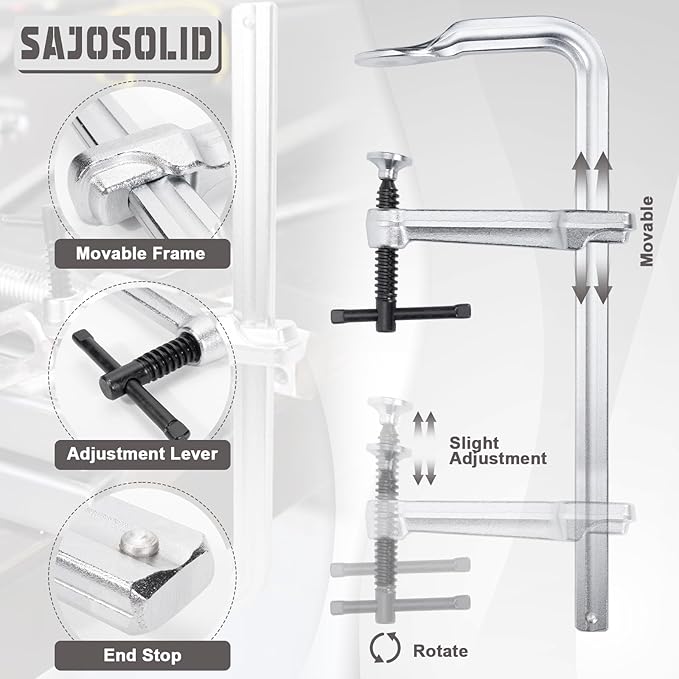 F-Clamp w/16 Inch Jaw Capacity for Welding, 2 Pcs Heavy-Duty Forged Steel Clamps, Deep Throat 4-3/4 Inch, 400 Kg Clamping Force, Professional Forging Jaws, Rail, Spindle and Handle