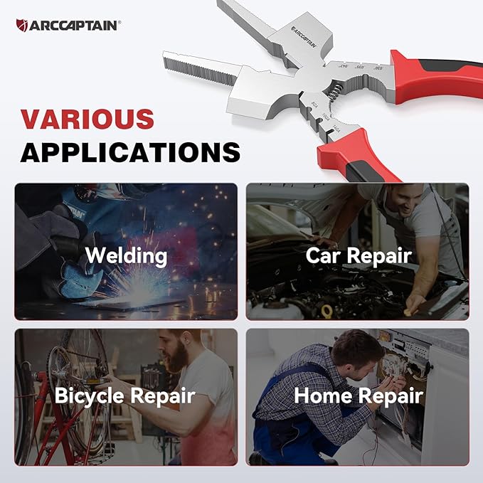 ARCCAPTAIN Measurable 8" Weliding Pliers with Rentention Chain, All-In-One MIG Pliers with Anti-Rust and High-Carbon Steel, Great for Professional Welding