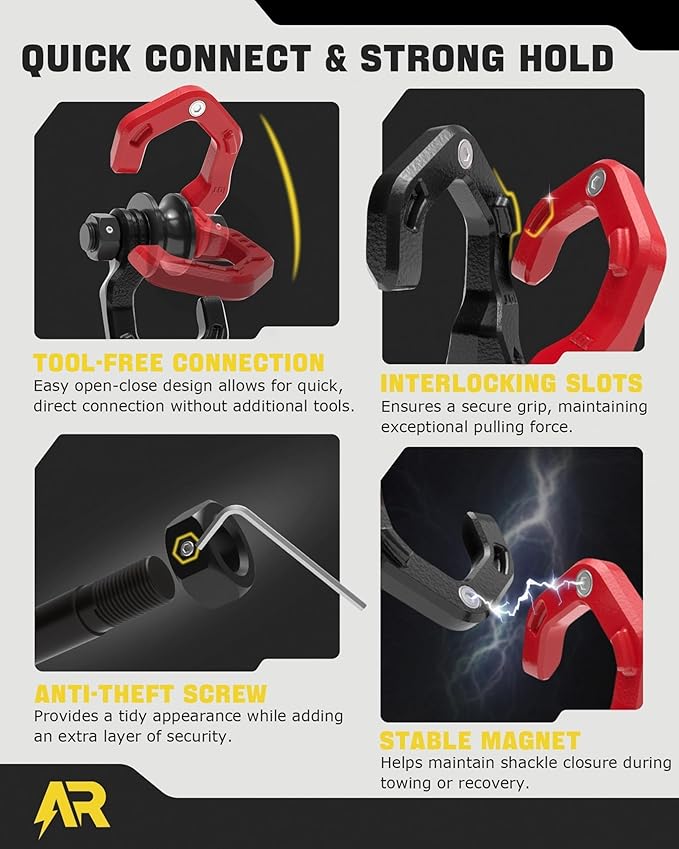 Snatch Block Separate Shackle, 3/4" D Ring Shackle with Pulley, 57320lbs Break Strength, Towing Winch Snatch Block for Off Road Vehicle Recovery, Red Black 1-Pack