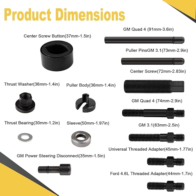 14PCS Power Steering and Alternator Pulley Tool Kit, Replace Vehicle Steering Pump and Car Repair Tools, Essential Car Repair Tools for Mechanics with Storage Case