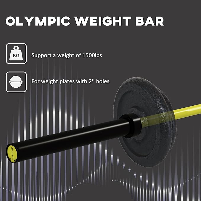 Soozier 7.2ft Barbell Bar, 2 Inch Weight Bar, 44 lbs with Rotating Sleeves and Non-Slip Knurling Grip, 1500lbs Weight Capacity for Weightlifting & Strength Training