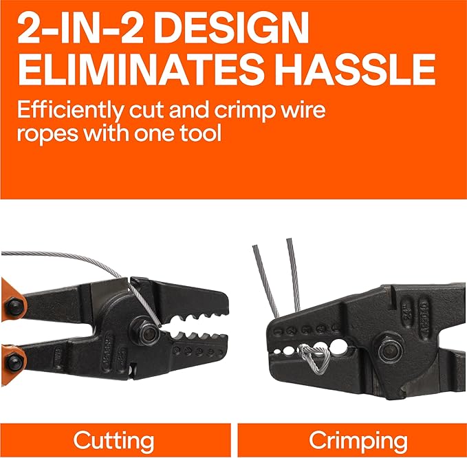 Wirefy Wire Rope Crimping Tool | Swaging Tool for Aluminium Ferrule Sleeves | Heavy-Duty Steel Cable Crimping | Wire Rope Crimper | Cable Crimp with Cutting Function